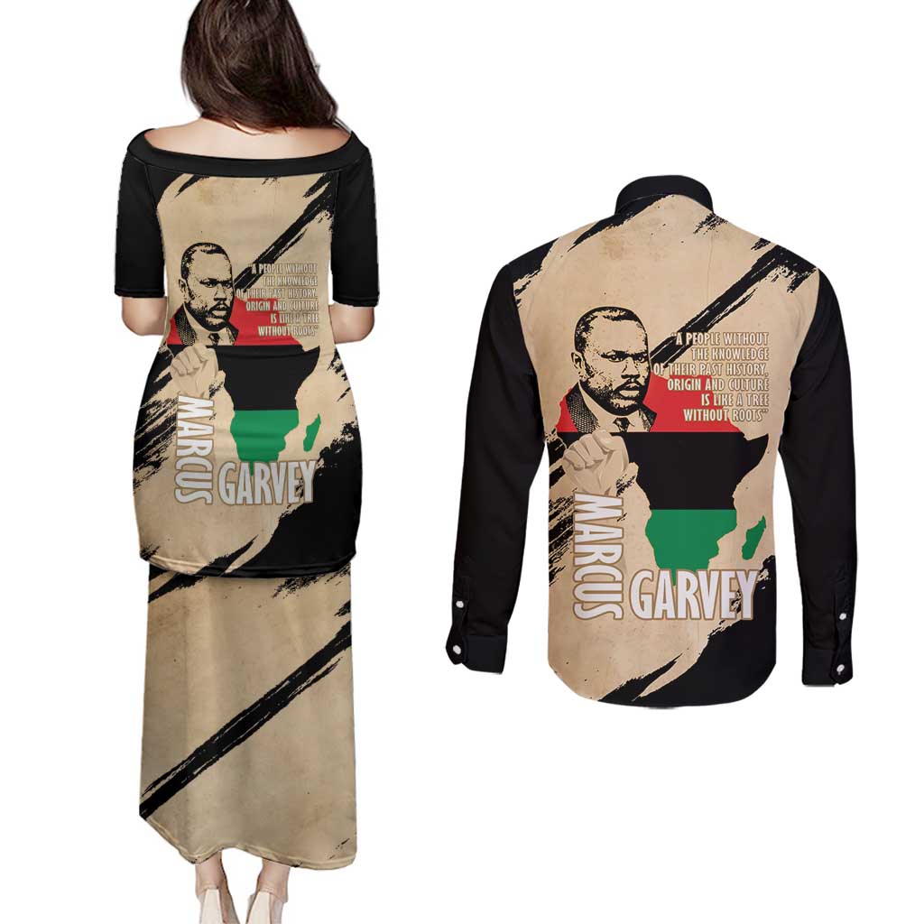 Marcus Garvey Day Couples Matching Puletasi and Long Sleeve Button Shirt UNIA Flag Mix African Map - Wonder Print Shop