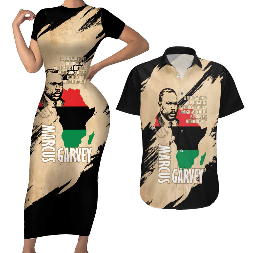 Marcus Garvey Day Couples Matching Short Sleeve Bodycon Dress and Hawaiian Shirt UNIA Flag Mix African Map - Wonder Print Shop