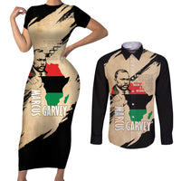 Marcus Garvey Day Couples Matching Short Sleeve Bodycon Dress and Long Sleeve Button Shirt UNIA Flag Mix African Map - Wonder Print Shop