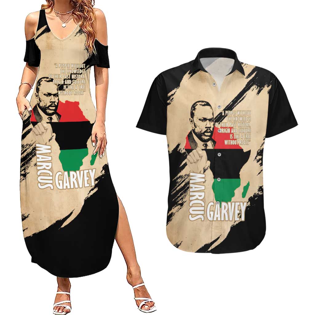 Marcus Garvey Day Couples Matching Summer Maxi Dress and Hawaiian Shirt UNIA Flag Mix African Map - Wonder Print Shop