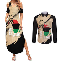Marcus Garvey Day Couples Matching Summer Maxi Dress and Long Sleeve Button Shirt UNIA Flag Mix African Map - Wonder Print Shop