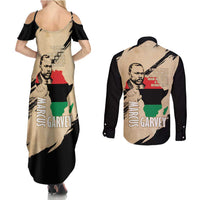 Marcus Garvey Day Couples Matching Summer Maxi Dress and Long Sleeve Button Shirt UNIA Flag Mix African Map - Wonder Print Shop