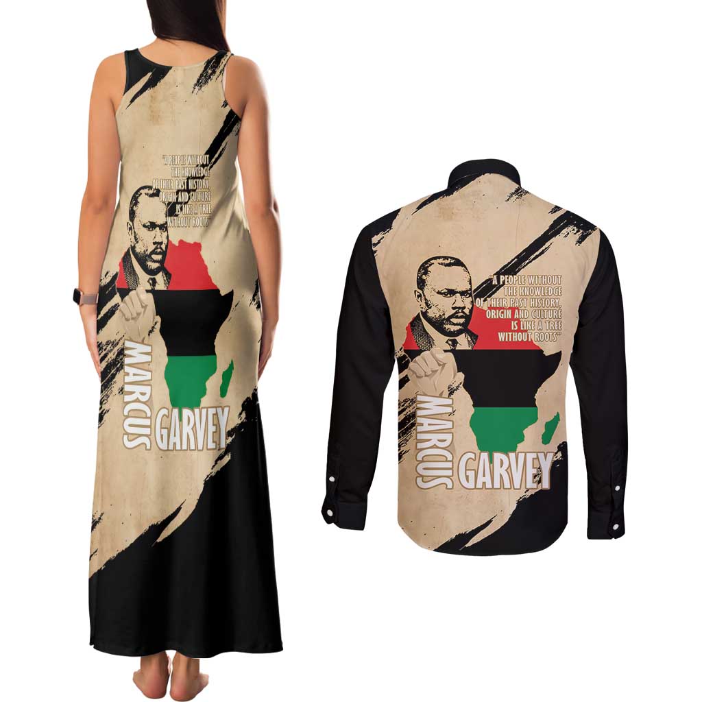 Marcus Garvey Day Couples Matching Tank Maxi Dress and Long Sleeve Button Shirt UNIA Flag Mix African Map - Wonder Print Shop