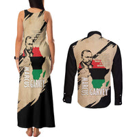 Marcus Garvey Day Couples Matching Tank Maxi Dress and Long Sleeve Button Shirt UNIA Flag Mix African Map - Wonder Print Shop