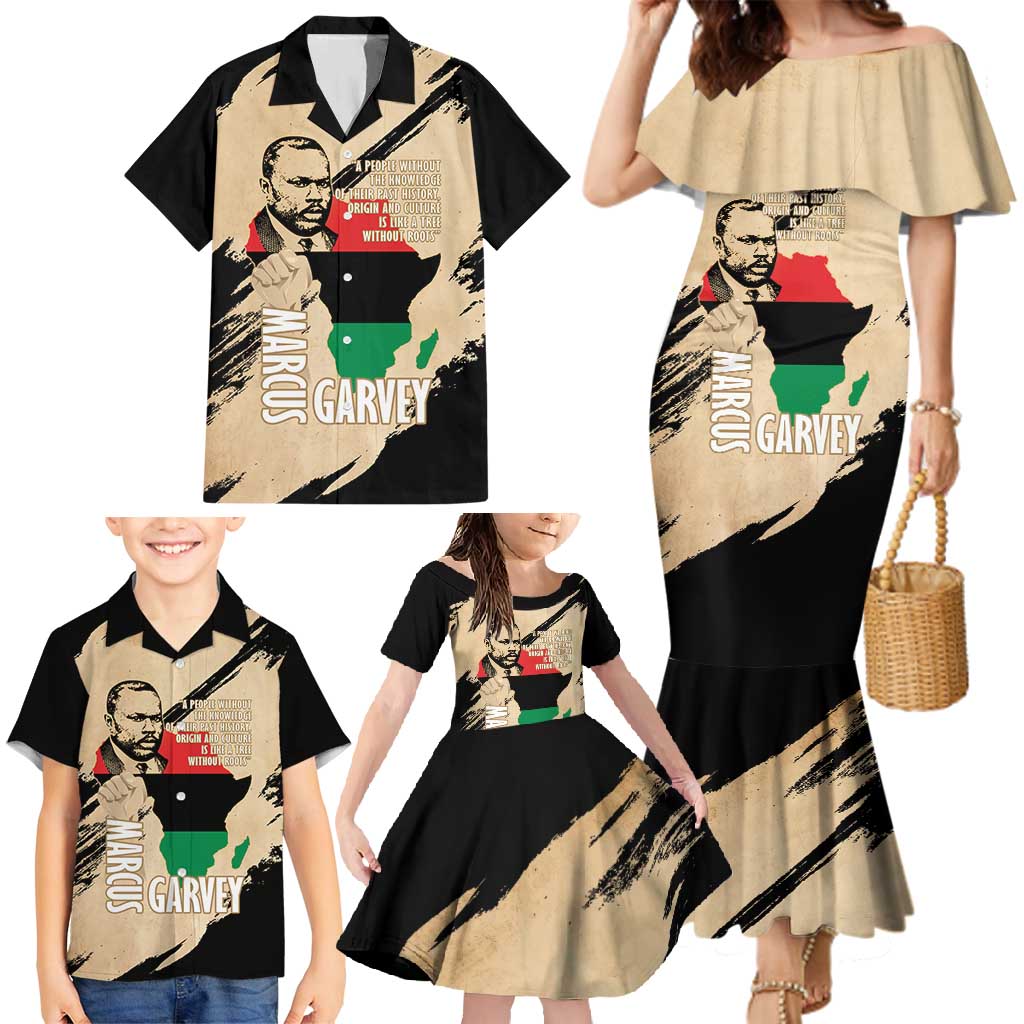 Marcus Garvey Day Family Matching Mermaid Dress and Hawaiian Shirt UNIA Flag Mix African Map - Wonder Print Shop