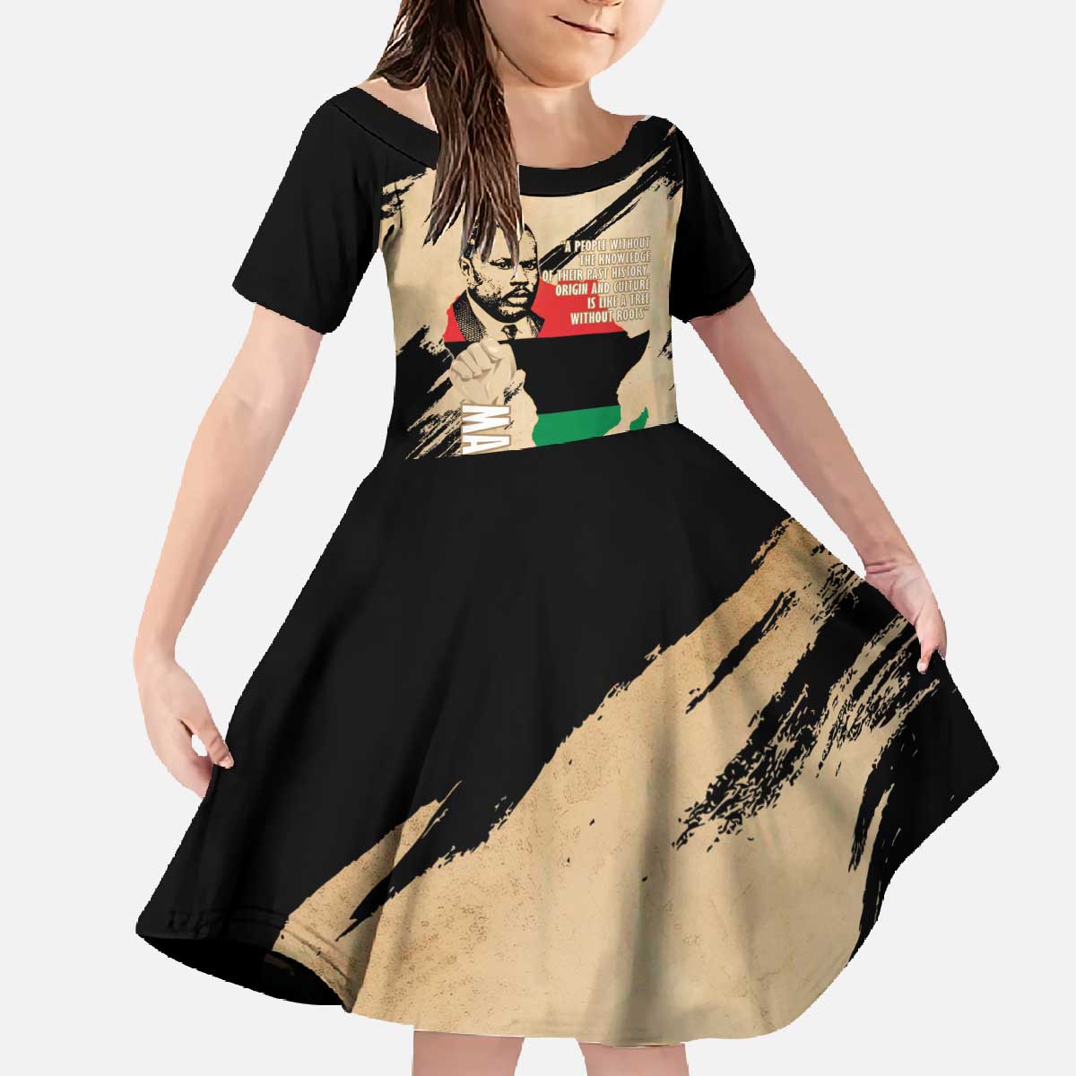 Marcus Garvey Day Family Matching Off The Shoulder Long Sleeve Dress and Hawaiian Shirt UNIA Flag Mix African Map - Wonder Print Shop