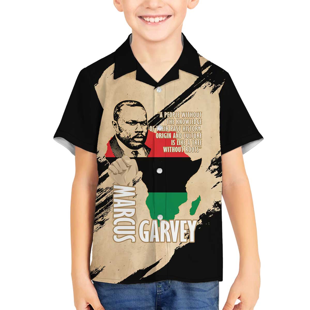 Marcus Garvey Day Family Matching Off The Shoulder Long Sleeve Dress and Hawaiian Shirt UNIA Flag Mix African Map - Wonder Print Shop