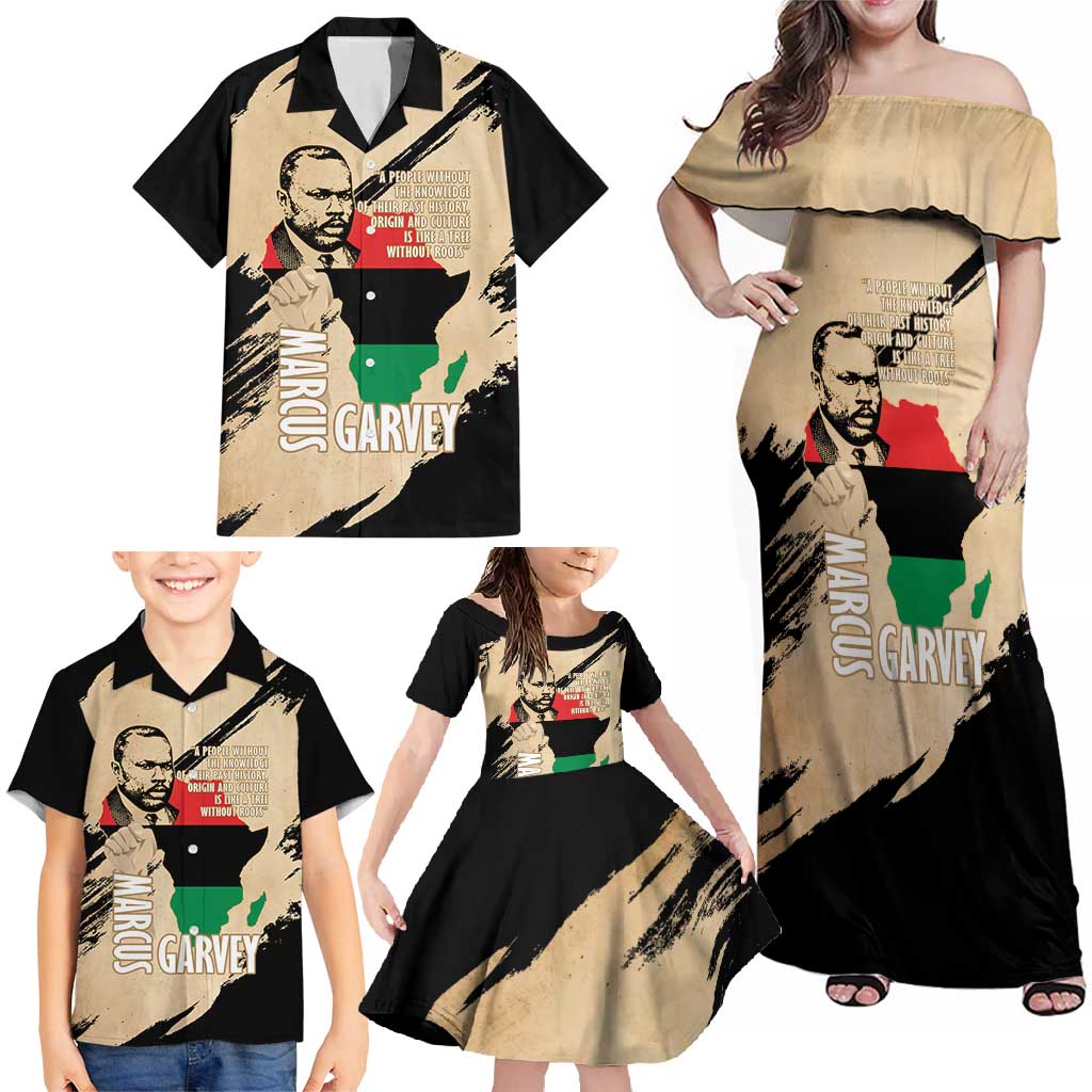 Marcus Garvey Day Family Matching Off Shoulder Maxi Dress and Hawaiian Shirt UNIA Flag Mix African Map - Wonder Print Shop