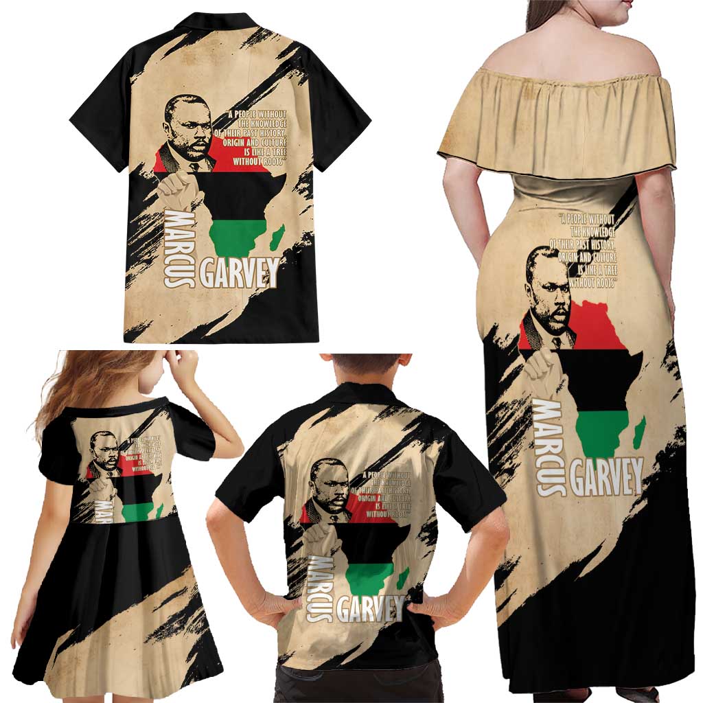 Marcus Garvey Day Family Matching Off Shoulder Maxi Dress and Hawaiian Shirt UNIA Flag Mix African Map - Wonder Print Shop