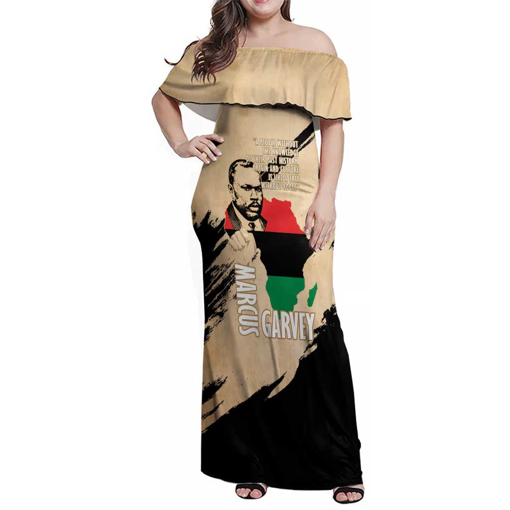 Marcus Garvey Day Family Matching Off Shoulder Maxi Dress and Hawaiian Shirt UNIA Flag Mix African Map - Wonder Print Shop