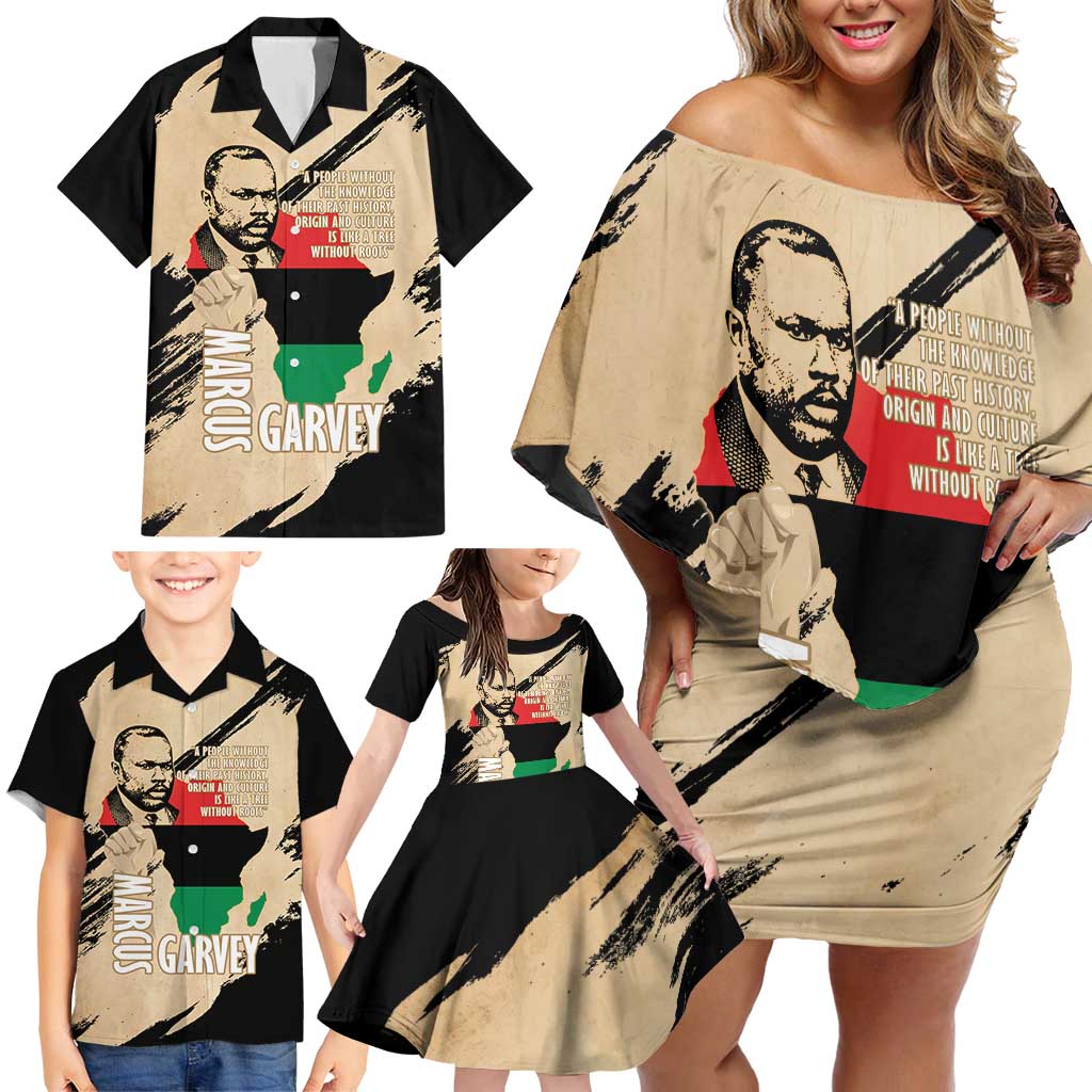 Marcus Garvey Day Family Matching Off Shoulder Short Dress and Hawaiian Shirt UNIA Flag Mix African Map - Wonder Print Shop