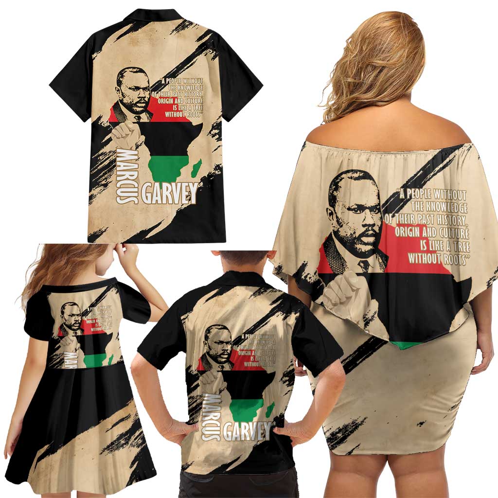 Marcus Garvey Day Family Matching Off Shoulder Short Dress and Hawaiian Shirt UNIA Flag Mix African Map - Wonder Print Shop