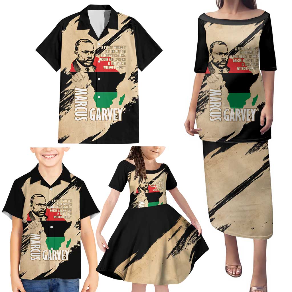 Marcus Garvey Day Family Matching Puletasi and Hawaiian Shirt UNIA Flag Mix African Map - Wonder Print Shop