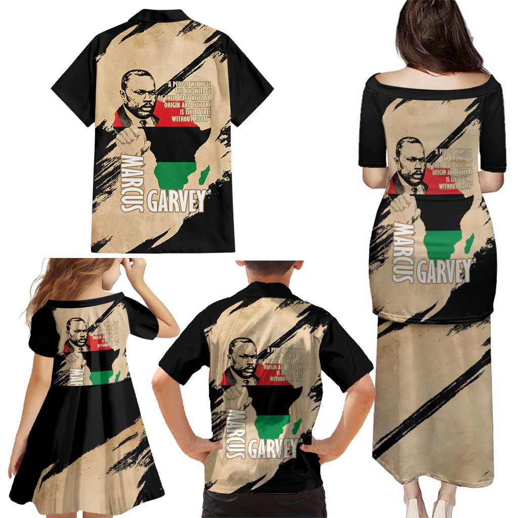 Marcus Garvey Day Family Matching Puletasi and Hawaiian Shirt UNIA Flag Mix African Map - Wonder Print Shop