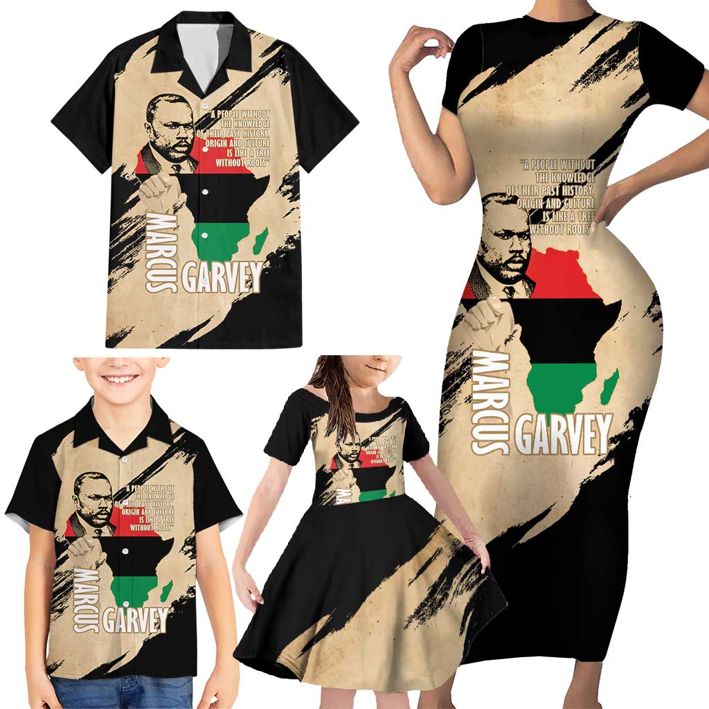 Marcus Garvey Day Family Matching Short Sleeve Bodycon Dress and Hawaiian Shirt UNIA Flag Mix African Map - Wonder Print Shop