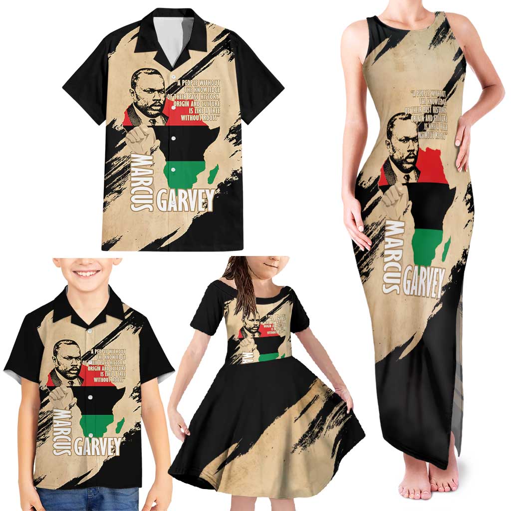 Marcus Garvey Day Family Matching Tank Maxi Dress and Hawaiian Shirt UNIA Flag Mix African Map - Wonder Print Shop