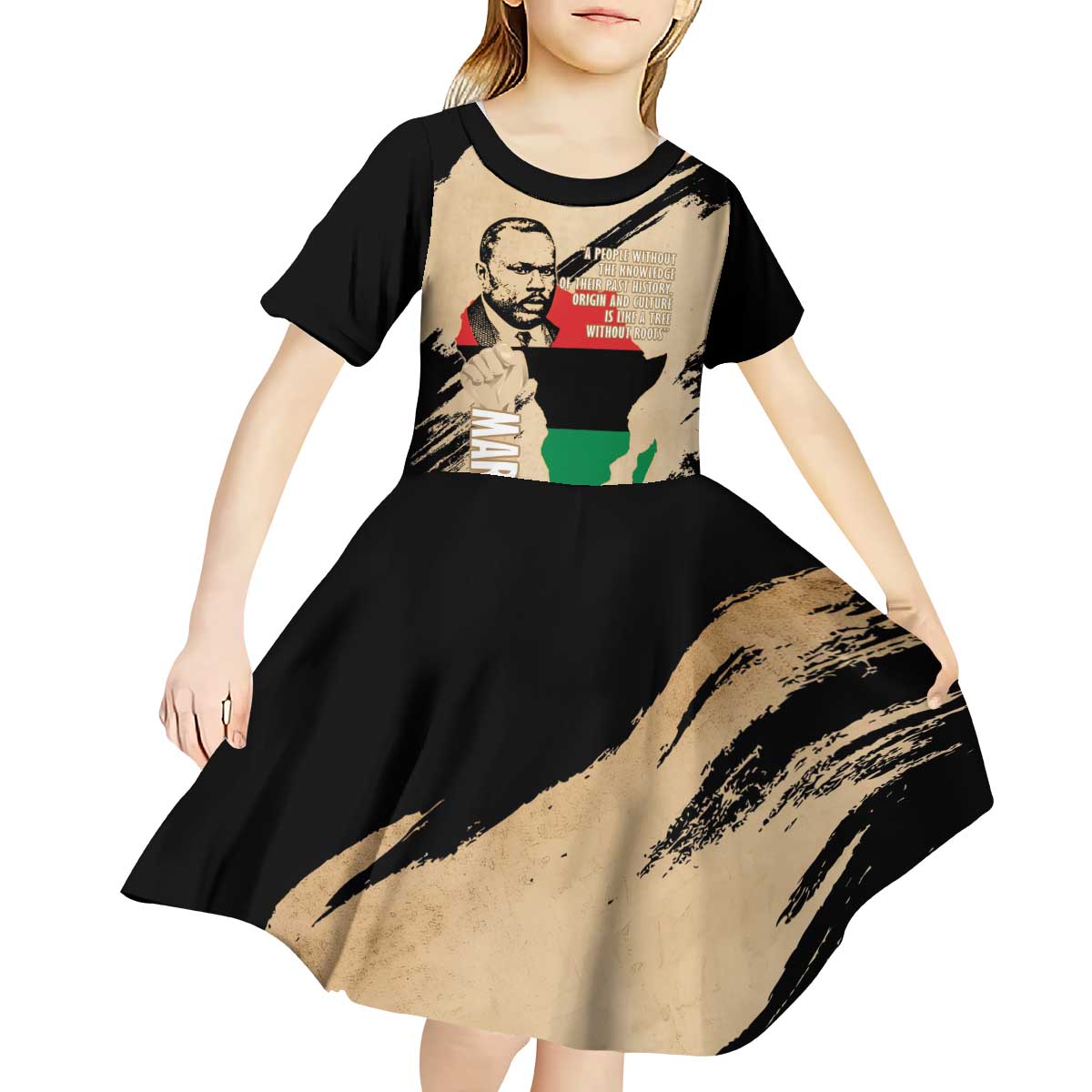 Marcus Garvey Day Kid Short Sleeve Dress UNIA Flag Mix African Map - Wonder Print Shop