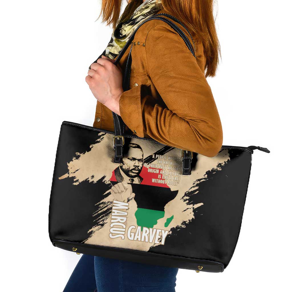 Marcus Garvey Day Leather Tote Bag UNIA Flag Mix African Map - Wonder Print Shop