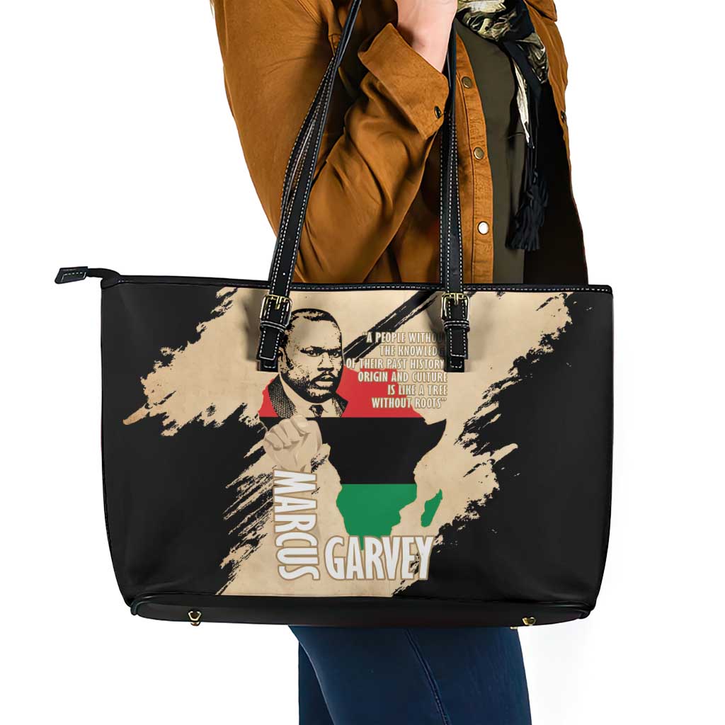 Marcus Garvey Day Leather Tote Bag UNIA Flag Mix African Map - Wonder Print Shop