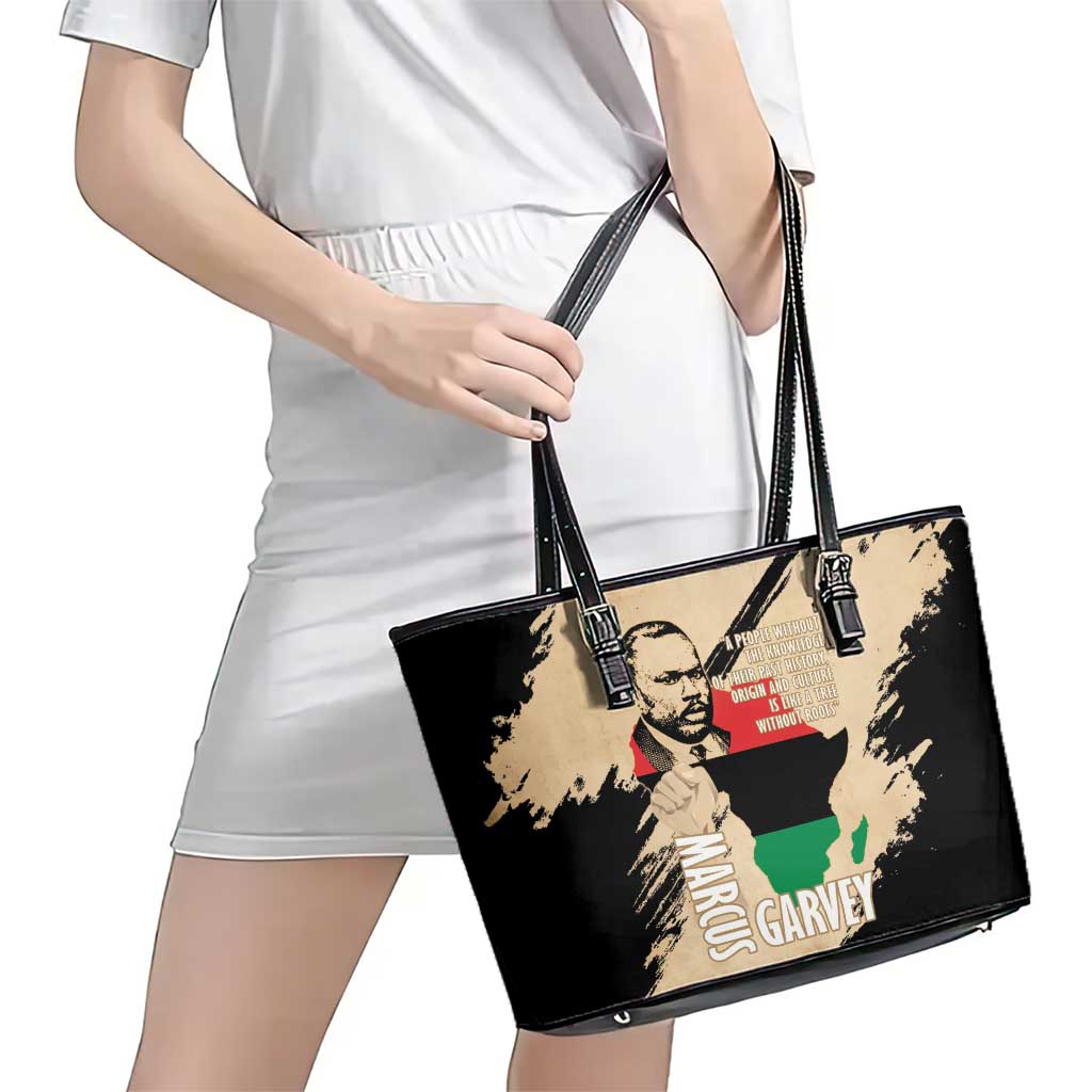Marcus Garvey Day Leather Tote Bag UNIA Flag Mix African Map - Wonder Print Shop