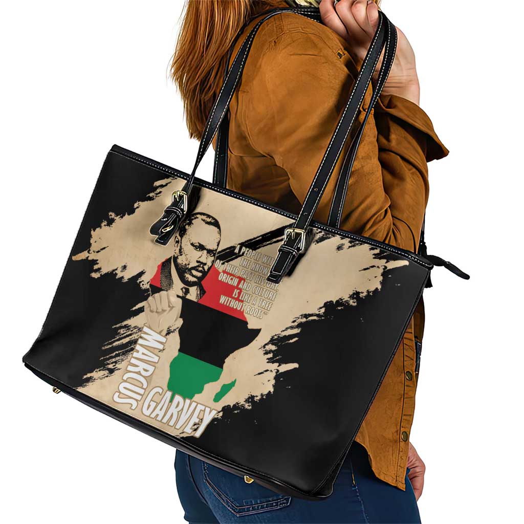 Marcus Garvey Day Leather Tote Bag UNIA Flag Mix African Map - Wonder Print Shop