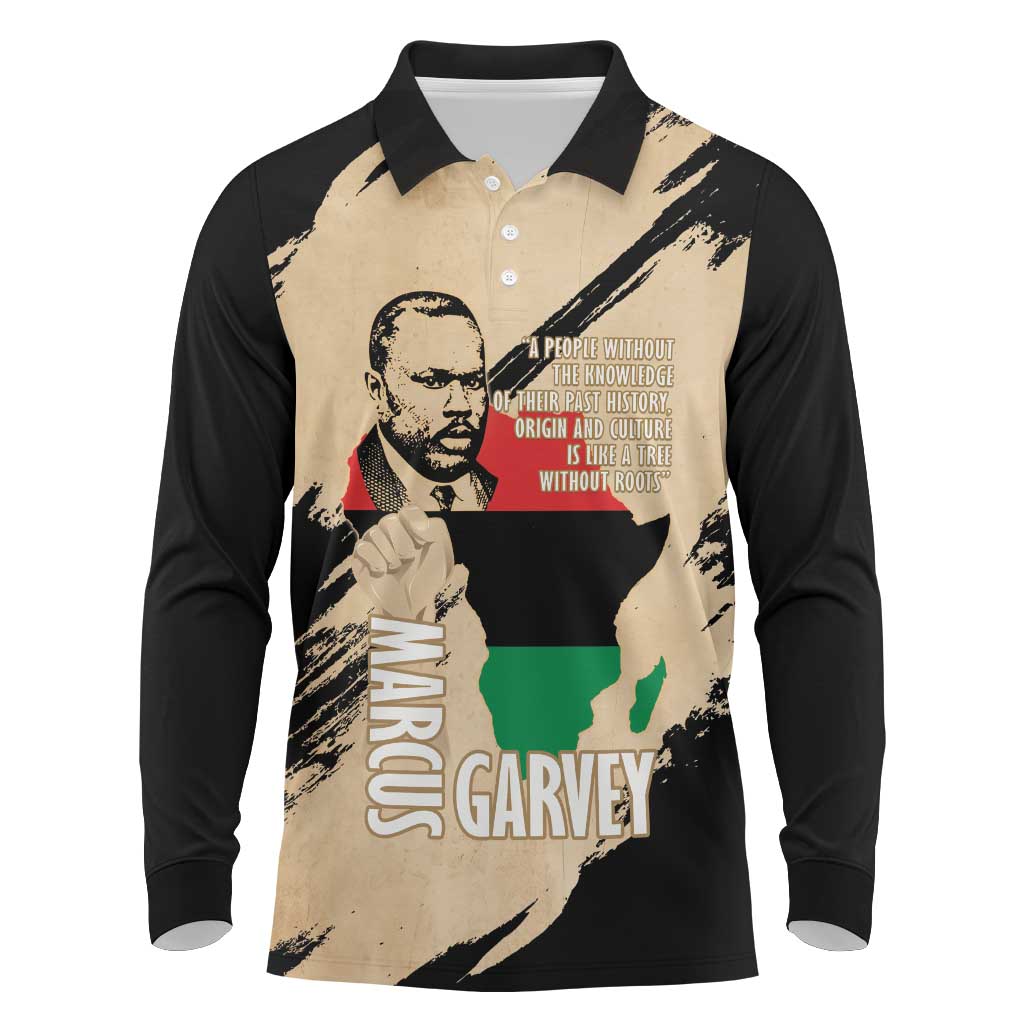 Marcus Garvey Day Long Sleeve Polo Shirt UNIA Flag Mix African Map - Wonder Print Shop