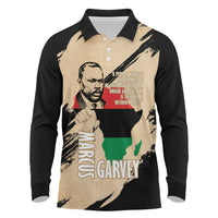 Marcus Garvey Day Long Sleeve Polo Shirt UNIA Flag Mix African Map - Wonder Print Shop