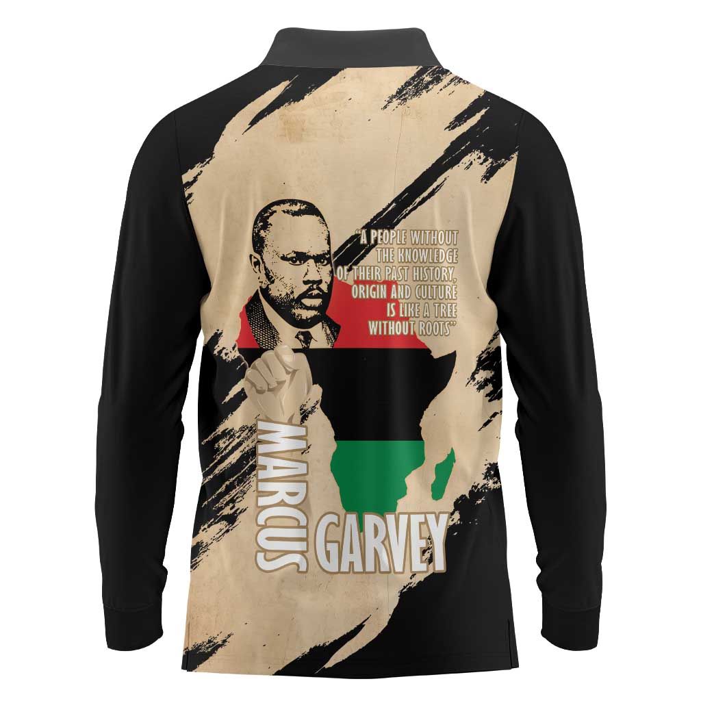 Marcus Garvey Day Long Sleeve Polo Shirt UNIA Flag Mix African Map - Wonder Print Shop