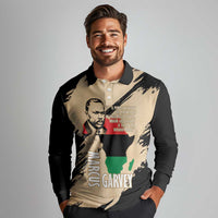 Marcus Garvey Day Long Sleeve Polo Shirt UNIA Flag Mix African Map - Wonder Print Shop