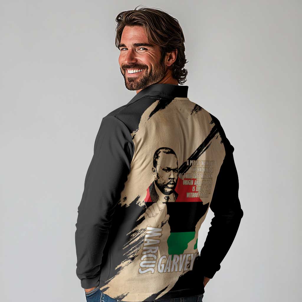 Marcus Garvey Day Long Sleeve Polo Shirt UNIA Flag Mix African Map - Wonder Print Shop