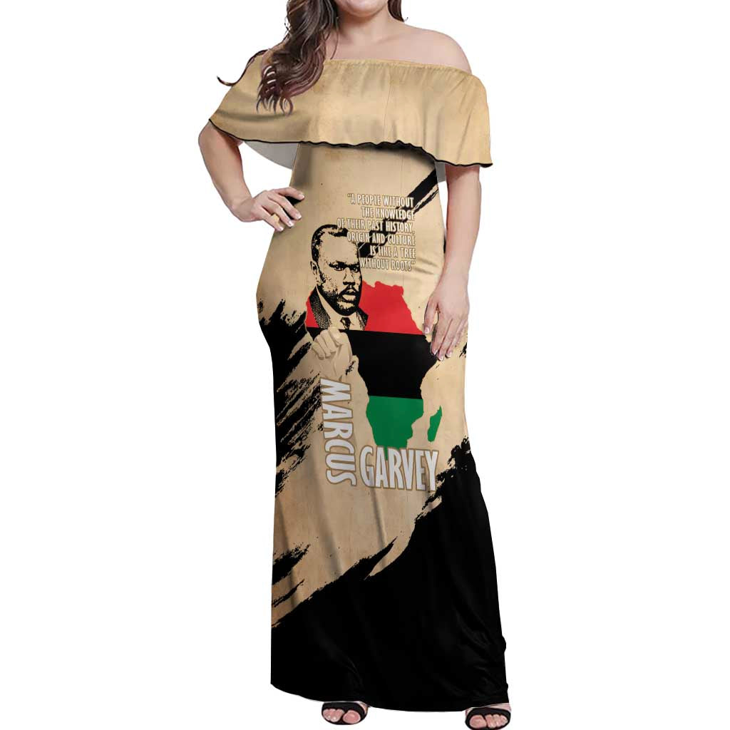 Marcus Garvey Day Off Shoulder Maxi Dress UNIA Flag Mix African Map - Wonder Print Shop