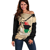 Marcus Garvey Day Off Shoulder Sweater UNIA Flag Mix African Map - Wonder Print Shop