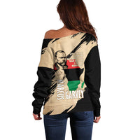 Marcus Garvey Day Off Shoulder Sweater UNIA Flag Mix African Map - Wonder Print Shop