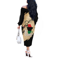 Marcus Garvey Day Off The Shoulder Long Sleeve Dress UNIA Flag Mix African Map - Wonder Print Shop