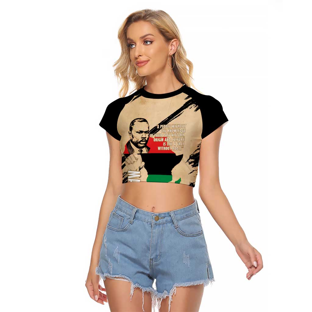 Marcus Garvey Day Raglan Cropped T Shirt UNIA Flag Mix African Map - Wonder Print Shop