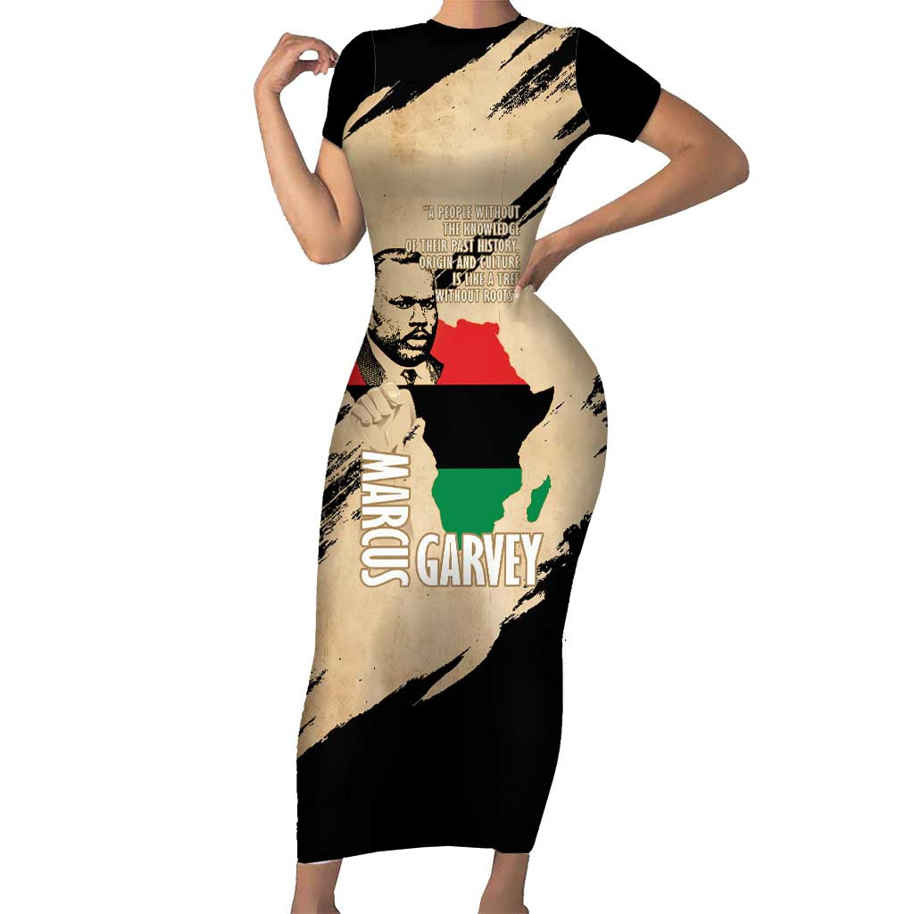 Marcus Garvey Day Short Sleeve Bodycon Dress UNIA Flag Mix African Map - Wonder Print Shop