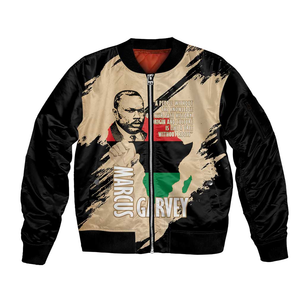 Marcus Garvey Day Sleeve Zip Bomber Jacket UNIA Flag Mix African Map - Wonder Print Shop