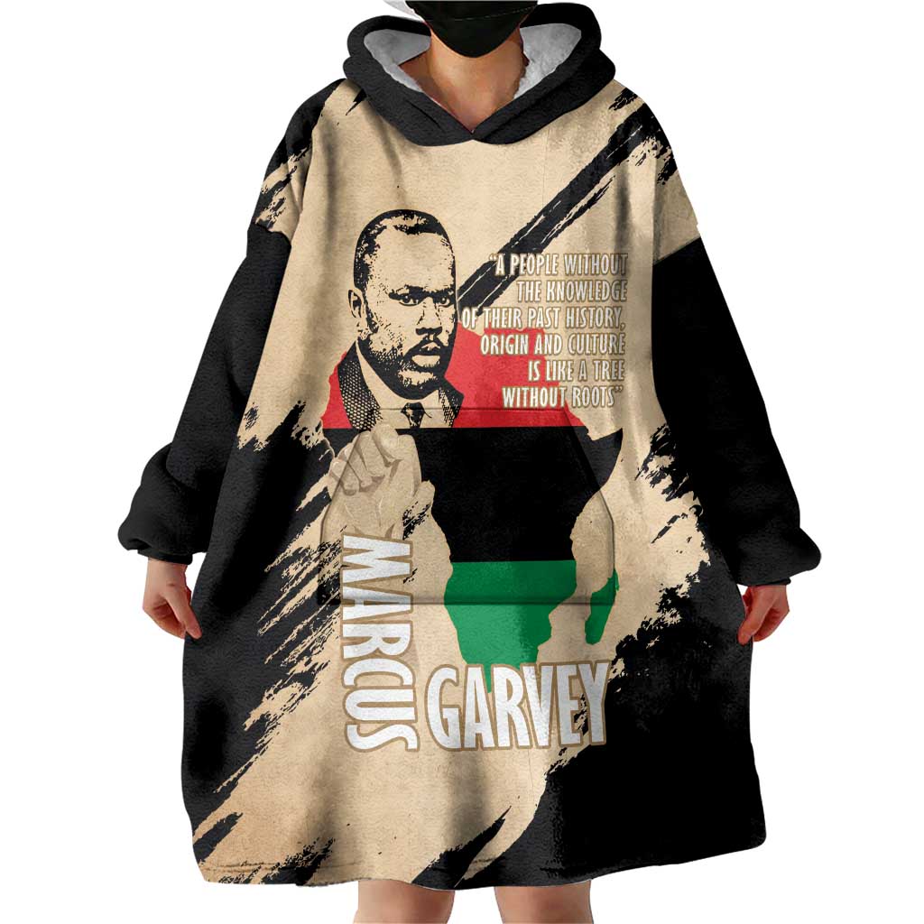 Marcus Garvey Day Wearable Blanket Hoodie UNIA Flag Mix African Map - Wonder Print Shop