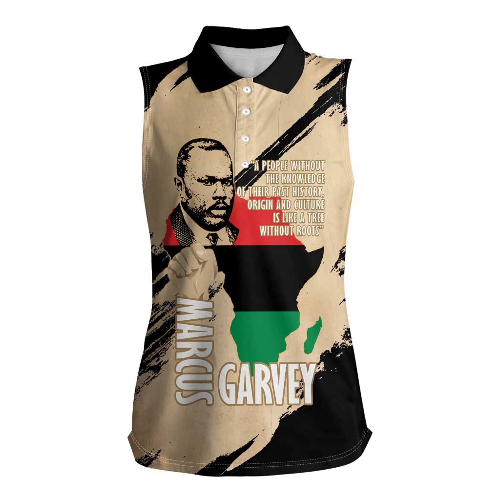 Marcus Garvey Day Women Sleeveless Polo Shirt UNIA Flag Mix African Map - Wonder Print Shop