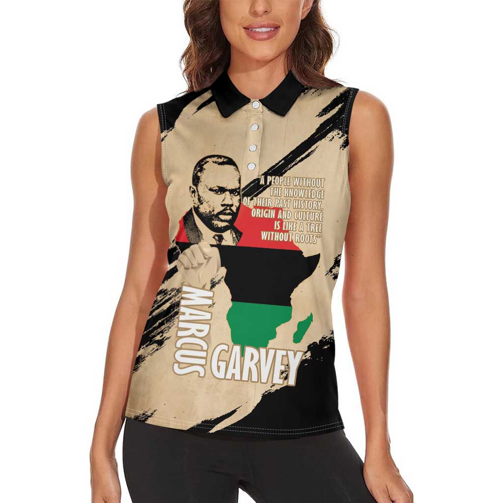 Marcus Garvey Day Women Sleeveless Polo Shirt UNIA Flag Mix African Map - Wonder Print Shop