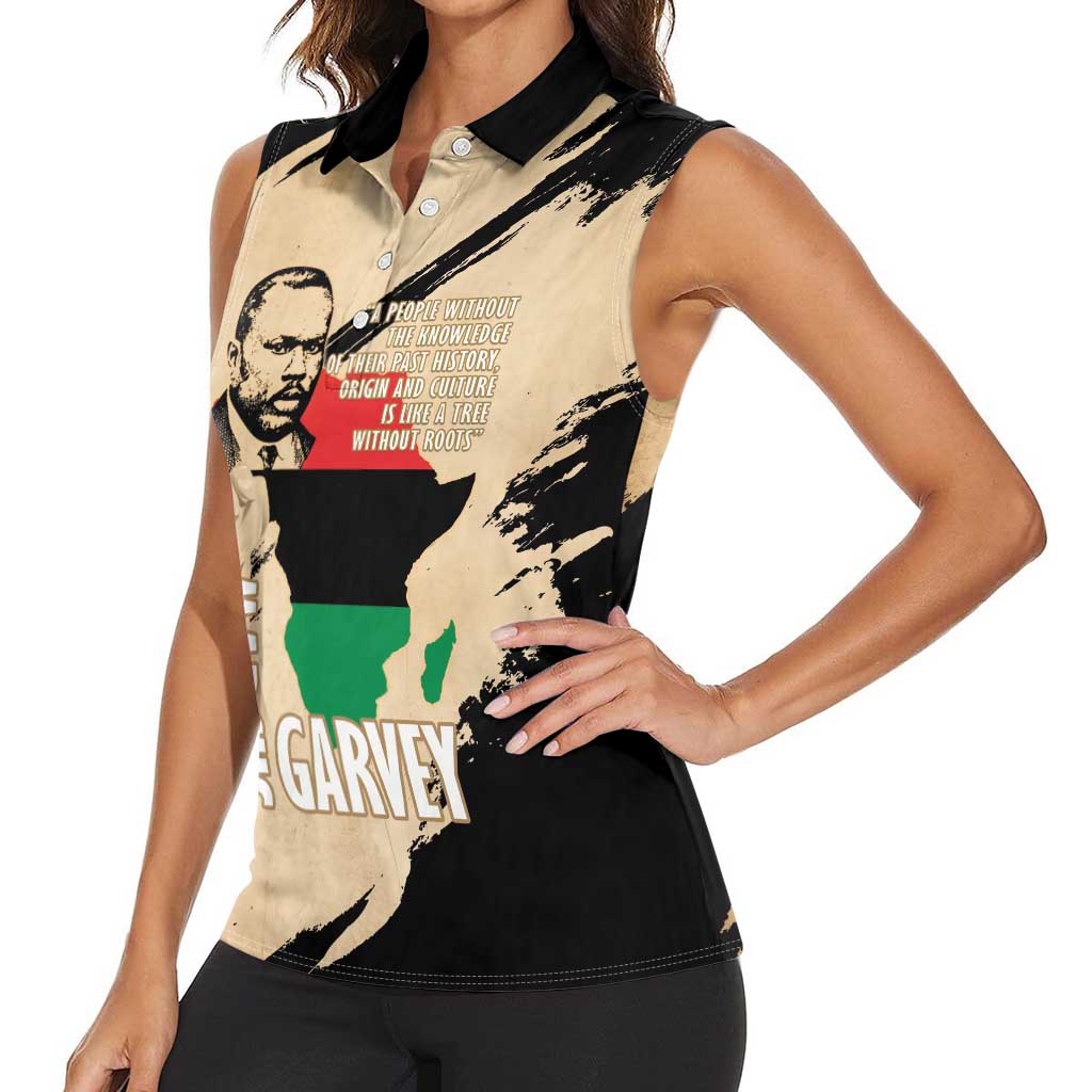 Marcus Garvey Day Women Sleeveless Polo Shirt UNIA Flag Mix African Map - Wonder Print Shop