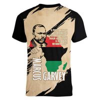 Marcus Garvey Day Women V-Neck T-Shirt UNIA Flag Mix African Map - Wonder Print Shop