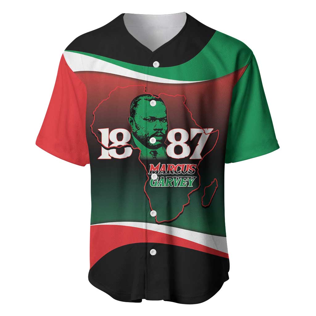 Marcus Garvey 1887 Baseball Jersey African Map Curves Style - Wonder Print Shop