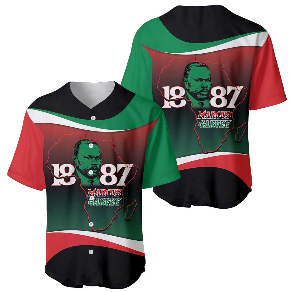 Marcus Garvey 1887 Baseball Jersey African Map Curves Style - Wonder Print Shop