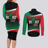 Marcus Garvey 1887 Couples Matching Long Sleeve Bodycon Dress and Long Sleeve Button Shirt African Map Curves Style - Wonder Print Shop