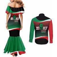 Marcus Garvey 1887 Couples Matching Mermaid Dress and Long Sleeve Button Shirt African Map Curves Style - Wonder Print Shop