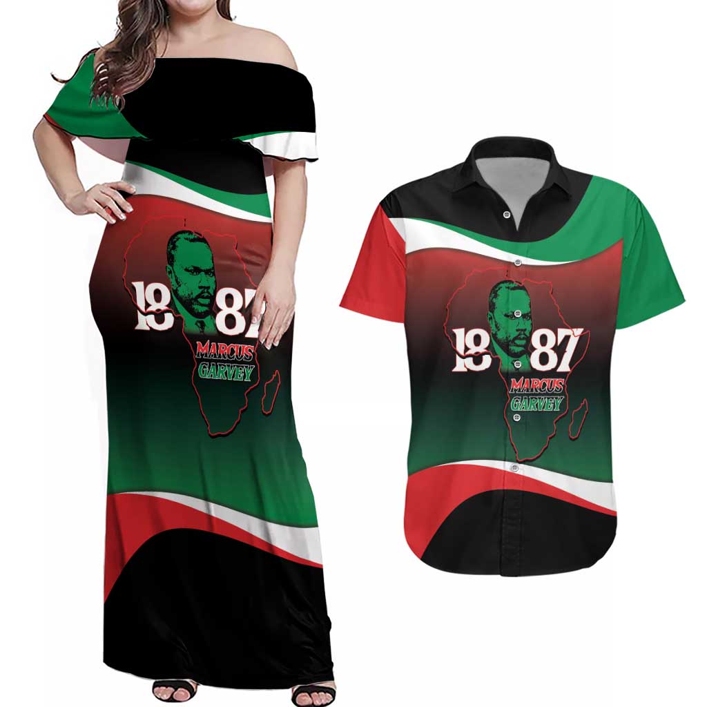 Marcus Garvey 1887 Couples Matching Off Shoulder Maxi Dress and Hawaiian Shirt African Map Curves Style - Wonder Print Shop