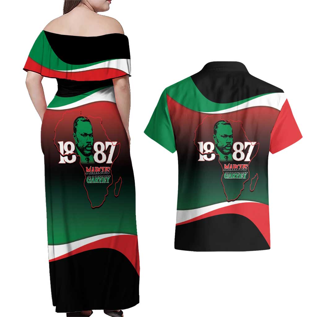 Marcus Garvey 1887 Couples Matching Off Shoulder Maxi Dress and Hawaiian Shirt African Map Curves Style - Wonder Print Shop