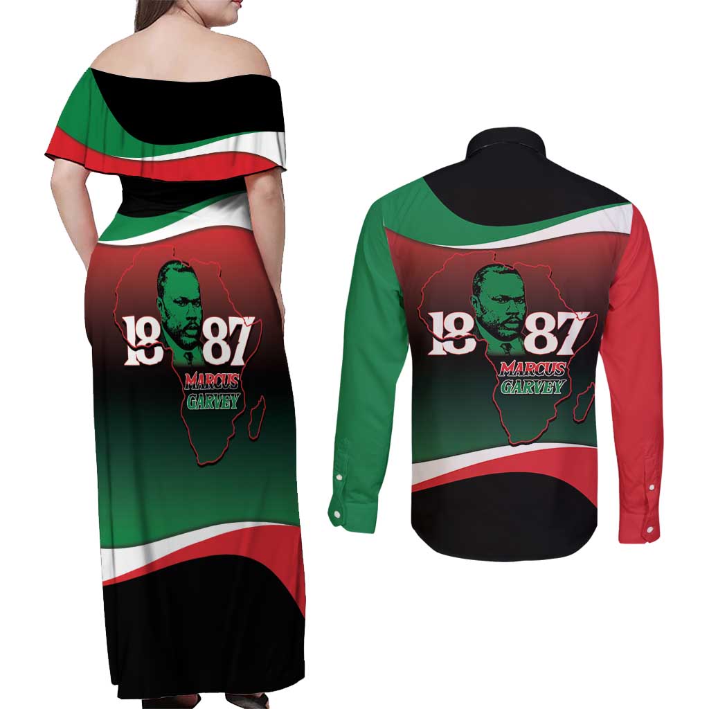 Marcus Garvey 1887 Couples Matching Off Shoulder Maxi Dress and Long Sleeve Button Shirt African Map Curves Style - Wonder Print Shop