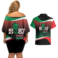 Marcus Garvey 1887 Couples Matching Off Shoulder Short Dress and Hawaiian Shirt African Map Curves Style - Wonder Print Shop